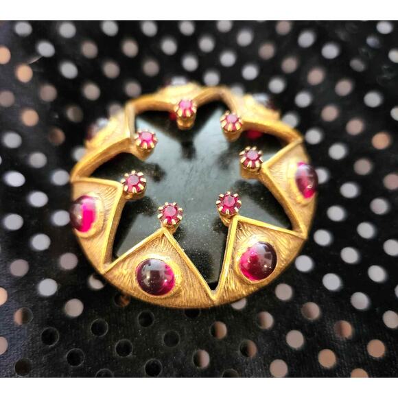 Vintage Benedikt NY Large Black Recessed Star Brooch Pendant Topaz Cabochons - Picture 1 of 3